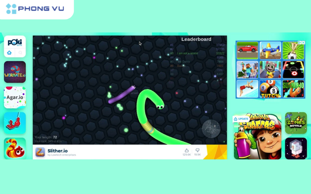 Slither.io mang đến những trận đấu đầy kịch tính và bất ngờ giữa những con rắn